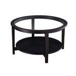 ZUN Round glass top solid wood storage coffee table, black W848120036