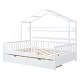 Wooden Full Size House Bed with 2 Drawers,Kids Bed with Storage Shelf, White WF308873AAK