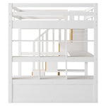 ZUN Full Size Loft Bed with Desk and Shelves, Two Built-in Drawers, Storage Staircase, White 35920794