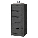 ZUN Smokey Oak 5 Narrow Drawer Dresser B062P175164