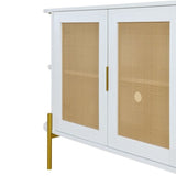 TREXM 2-Door Elegant Curved Dining Cabinet with Gold Trim and Woven Rattan Doors for Dining Room N715P172740K