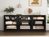 Black 9 Drawer Dresser, 63" Large Deep Chest of, Wooden Dresser Storage Cabinet with 9 W409P307541