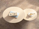 Round Coffee Table Handcrafted Relief Sturdy Pedestal Wooden Olive-Shaped Tea Table for Living Room W3081P255150