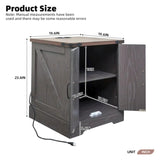 ON-TREND Farmhouse End Table with Charging Station, Rustic Wood Nightstand with Adjustable Shelf, N721P246478E