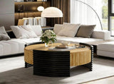 31.50" Modern Colorblocked Striped Coffee Table with Flip Top Storage Coffee Table - Natural Wood W757P383553