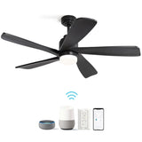 ZUN 52 Inch Ceiling Fan With Dimmable LED Light 5 Solid Wood Blades Smart Remote Control Reversible DC W934P195845