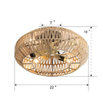 ZUN 22 Inch New Boho Caged Ceiling Fan With Enclosed Rattan 6 Speeds Remote Control Reversible DC Motor W882P144352