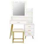 ZUN FCH Large Vanity Set with 9 LED Bulbs, Makeup Table with Cushioned Stool, 3 Storage Shelves 4 63617047