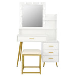 ZUN Large Vanity Set with 9 LED Bulbs, Makeup Table with Cushioned Stool, 3 Storage 63617047