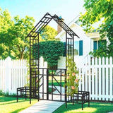 Metal Garden Arch with Gate with planter W80.71*H97.24 Climbing Plants Support Rose Arch Outdoor 97052596