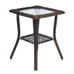 ZUN Outdoor Wicker Side Table, Rattan End Table with Glass Top, Patio Coffee Bistro Table for Indoor 91766785