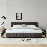 King Size Upholstered Bed ,comfortable upholstered bed frame, Chenille fabric, with headboard and W487P235314