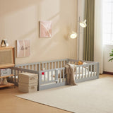Fence Bed With Door With Board Grey Painted Pine Twin Children's Bed 50876733