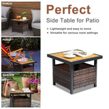 ZUN Outdoor Wicker Side Table with Umbrella Hole & Storage Space, Square PE Rattan End Table for Patio 23625637