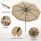 10 foot beige terrace umbrella with solar powered LED lights and multi-layered ventilated roof 63655933