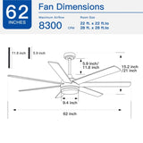 62 in. Integrated LED Brushed Nickel Plywood Smart Ceiling Fan with Remote Control W1367139021
