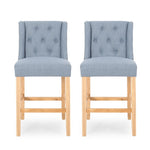 ZUN Vienna Contemporary Fabric Tufted Wingback 27 Inch Counter Stools, Set of 2, Light Blue and Natural 64853.00LBLU