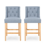 ZUN Vienna Contemporary Fabric Tufted Wingback 27 Inch Counter Stools, Set of 2, Light Blue and Natural 64853.00LBLU