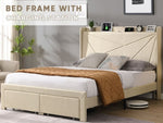 ZUN Full Size Bed Frame with 2 Storage Drawers, Upholstered Bed Frame with Wingback Headboard Storage W1916126256