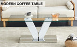 ZUN Modern minimalist coffee table. Transparent tempered glass tabletop with silver MDF pillars. W1151P152770