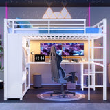 Queen Size Loft Bed Frame with Built-in Wardrobe, Metal Loft Bed with Desk and Storage Shelves, 31510128