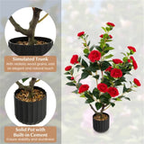 2 PCS 38 Inch Artificial Camellia Tree Faux Flower Plant in Cement 28367252
