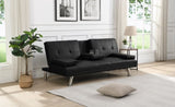 ZUN sofa bed with Armrest two holders WOOD FRAME, STAINLESS LEG, FUTON BLACK PVC W214101864