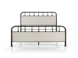Industrial Style 1pc Queen Size Bed Rustic Curved Edges Metal Frame Fabric Upholstered HB FB, Dark B2741P609108