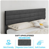 Dark Gray King Size Tufted Platform Bed Frame - Linen-Like Upholstery with Horizontal Stripe 06319378