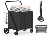Extra Large Shopping Cart,Grocery Cart on Wheels, Foldable Utility Shopping Carts with Double Basket 06936271