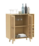 ZUN Bohemian Bar Cabinet, Natural Rattan Doors, Removable Wine Rack in Natural Wood B06481173