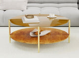 Modern Gold Round Double-Layer Coffee Table Tempered Glass Storage & Decoration 32.28-Inch W1935P457159