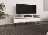 TV Stand, 3 Drawers, 3 Shelves, White / Natural Oak B097P262374