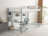 Twin Size Metal Loft Bed with Desk and Storage Shelves, 2 Built-in Ladders & Guardrails, Loft Bed 37145226