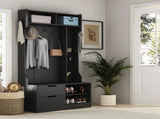 Hall Tree with 6 Hooks,Coat Hanger, Entryway Bench, Storage Bench,for Entrance, Hallwa,black W1321P444289