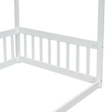 Twin Size Canopy Frame Floor Bed with Fence, Guardrails,White W504P143278