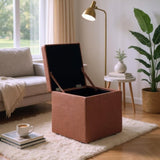 Brown Linen-Textured Storage Ottoman with Black Rubber Feet Compact Square Seat with Hidden 46931378