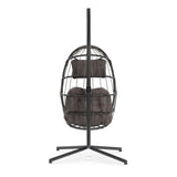 outdoor patio Wicker Hanging Chair Swing Chair Patio Egg Chair UV Resistant Dark grey cushion W34965367