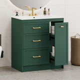 Classic 30" Forest Green Bathroom Vanity Set, Floor Standing, with Three Drawers, One of Which is a N729P194978F