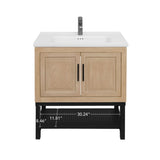 32" Bathroom Vanity White Ceramic Sink & Hot and Cold Faucet , Freestanding Bathroom Cabinet W688P224389