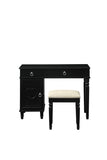 Bedroom Vanity Set w Stool Open Up Mirror Storage Space Drawers Rubber wood Ring Pull Handles Black B011113339