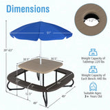 Kids Picnic Table Outdoor Activity Table With Umbrella -Brown 02015842