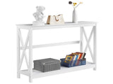 2-Tier X Design Wood Console Table with Shelf for Entryway Living Room, White 37951255