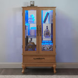Lighted Curio Cabinet Elegant Glass Display Cabinet with Adjustable Shelves, 2 Doors, and 1 Drawer W1758P290092