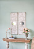 Set of 2 Large Wooden Wall Art Panels with Distressed White Finish and Round Mirror Accents,17" x W2078130284