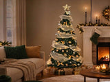 6FT Green Telescopic Christmas Tree with Gold Ribbon, Gold & Silver Ornaments, Bead Chain, PVC, 150 90389719