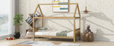 Twin House Bed with Headboard and Footboard, Twin Rubber Wood Bed with House Frame,White OAK W504P225961