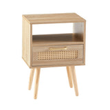 15.75" Rattan End table with drawer and solid wood legs, Modern nightstand, side table for living W126573110