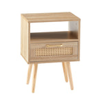 ZUN 15.75" Rattan End table with drawer and solid wood legs, Modern nightstand, side table for living W2181P201357