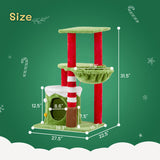 32in Cat Scratching Posts Tower with Cat Condo and Hammock, Christmas Themed Plush Cat Tree with Cat 13527458
